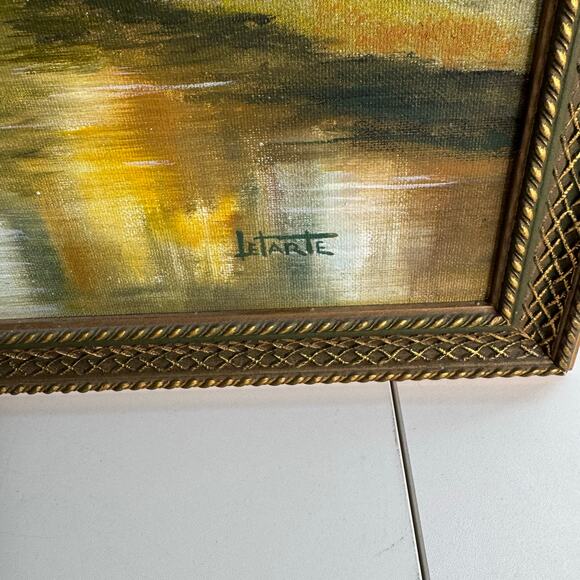 Vintage Oil Painting On Canvas Framed 16 x 20 Village Original Artist Letarte - Picture 3 of 9